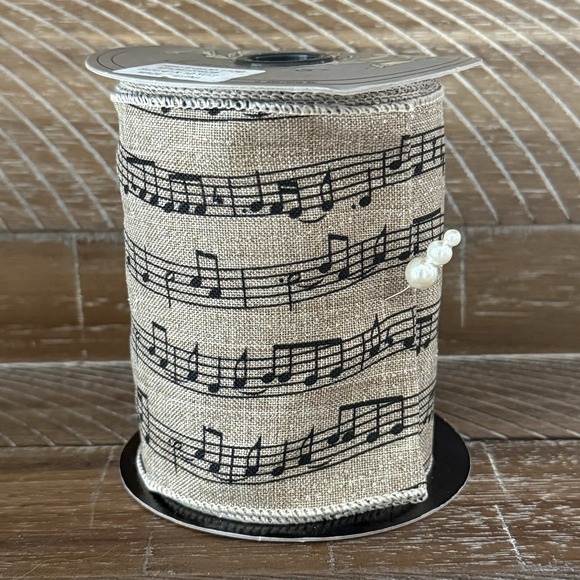 d.stevens Other - D. Stevens 4" Wired Ribbon Musical Notes Natural/Black Gold Metallic Christmas